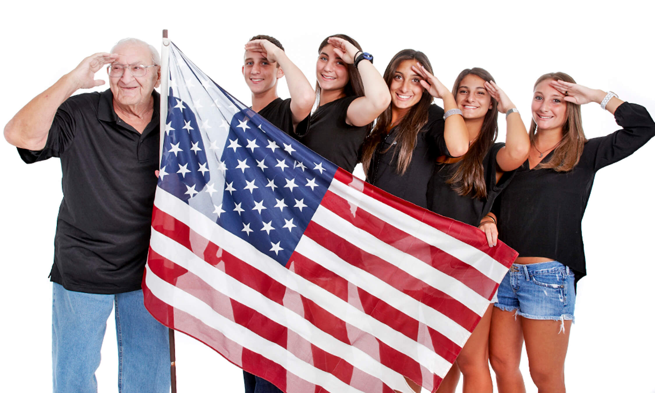 Grandfather with grandchildren and american flag